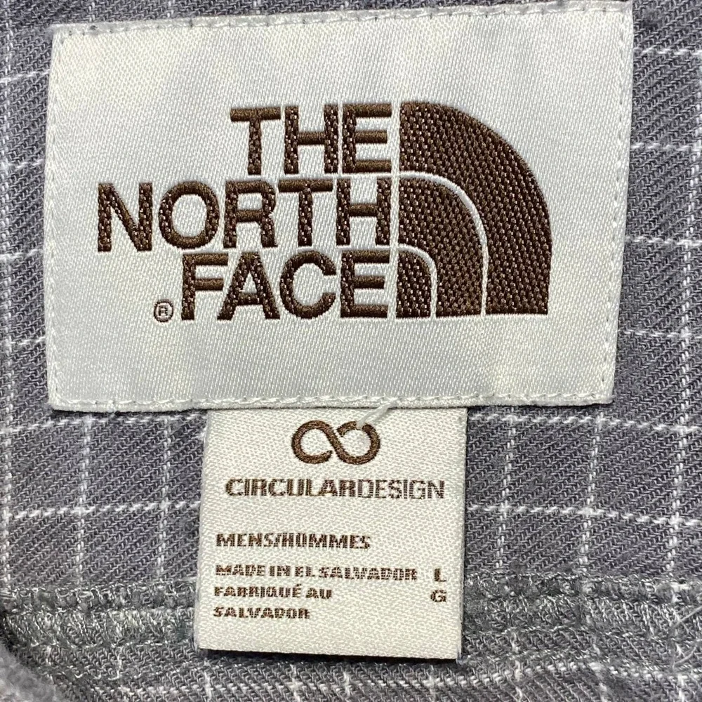 The North Face Circular Design Shirt Mens Large Gray Grid Plaid Cotton Button Up
